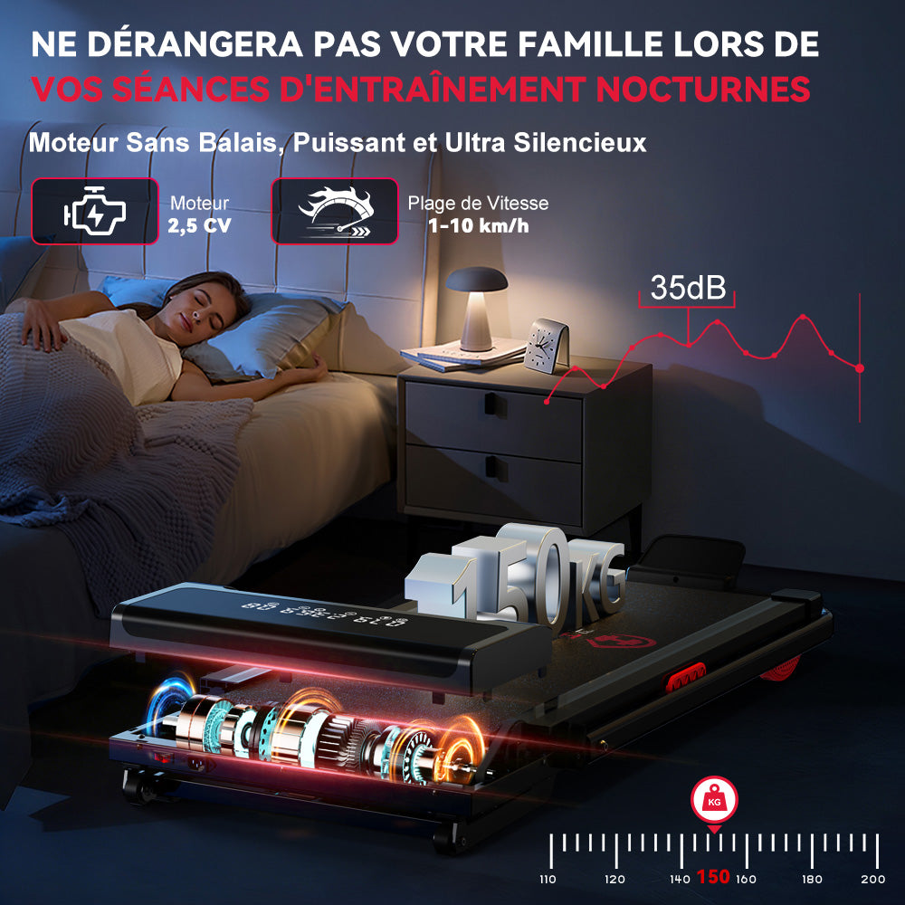 Tapis de Course Pliant Y3 avec Moteur sans Balais, Inclinaison Automatique de 12 %