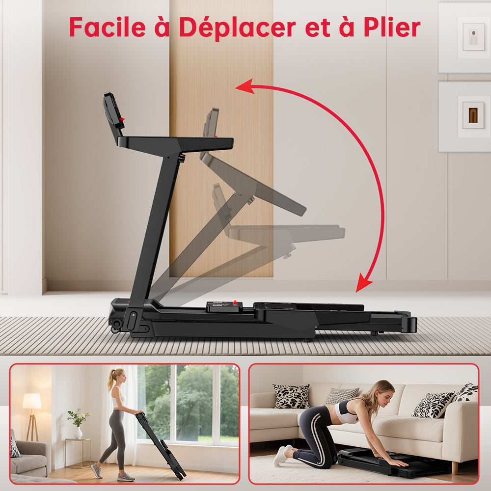 Tapis de Course Pliant Q8, Vitesse 1-12KM/H, Inclinaison Manuelle 5%