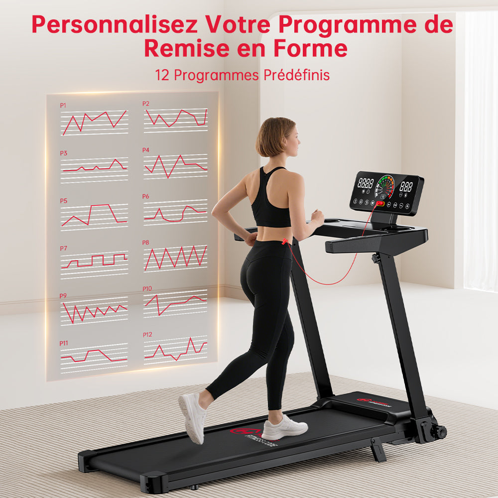 Tapis de Course Pliant Q8, Vitesse 1-12KM/H, Inclinaison Manuelle 5%