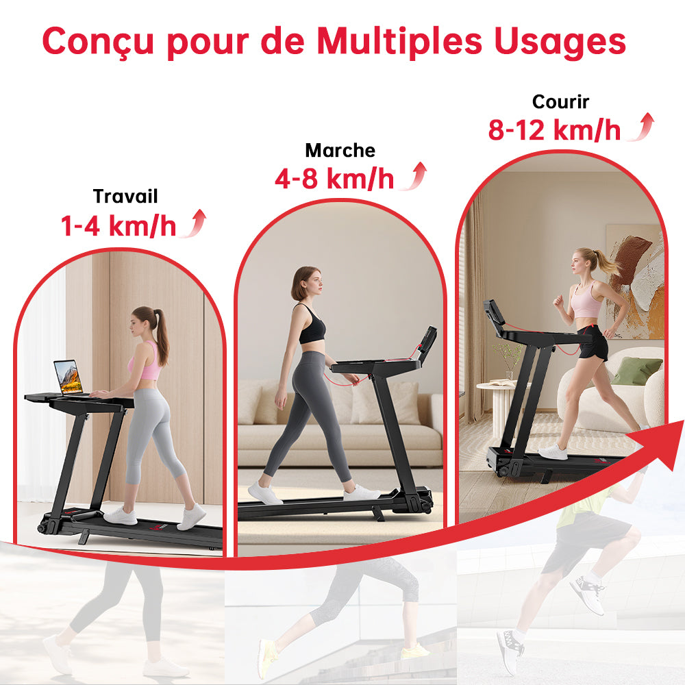 Tapis de Course Pliant Q8, Vitesse 1-12KM/H, Inclinaison Manuelle 5%