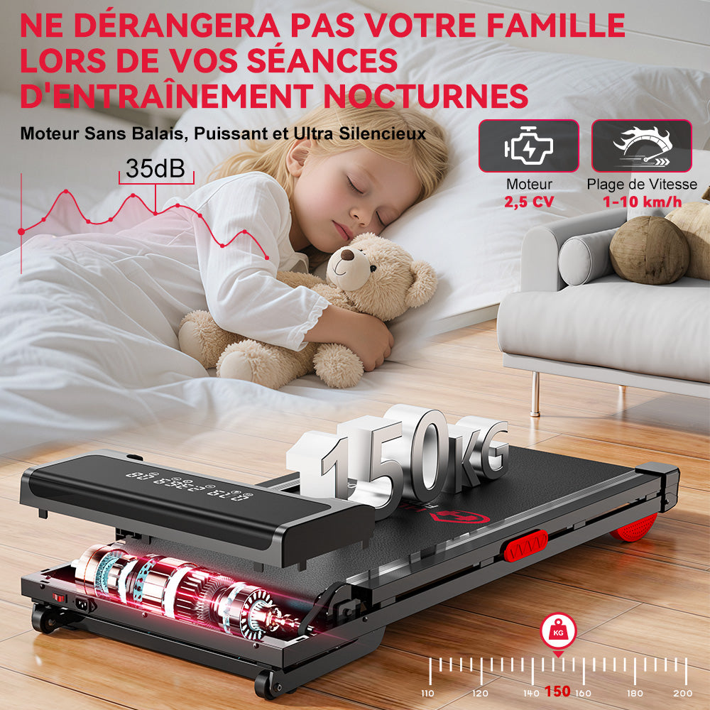 Tapis de Course Y3 avec Moteur sans Balais, Inclinaison Automatique de 12 %