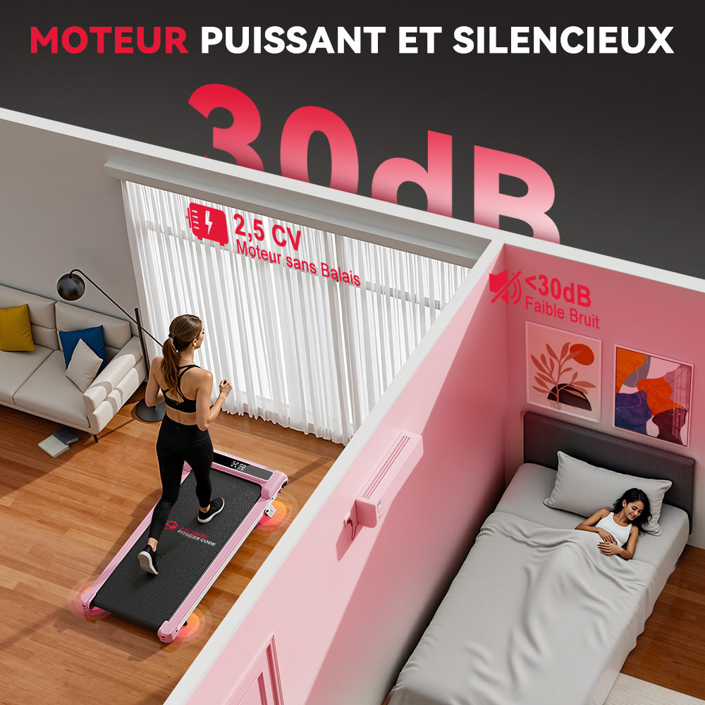 Tapis de Course Z3 avec Moteur Sans Balais, Vitesse 1-6 km/h, 5% Inclinaison Manuelle