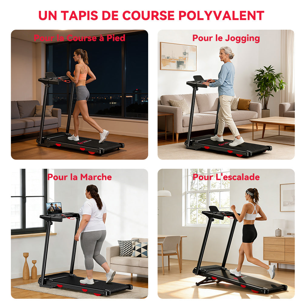 Tapis de Course Pliant Q5 avec Inclinaison, Moteur sans Balais, Vitesse 1-12KM/H