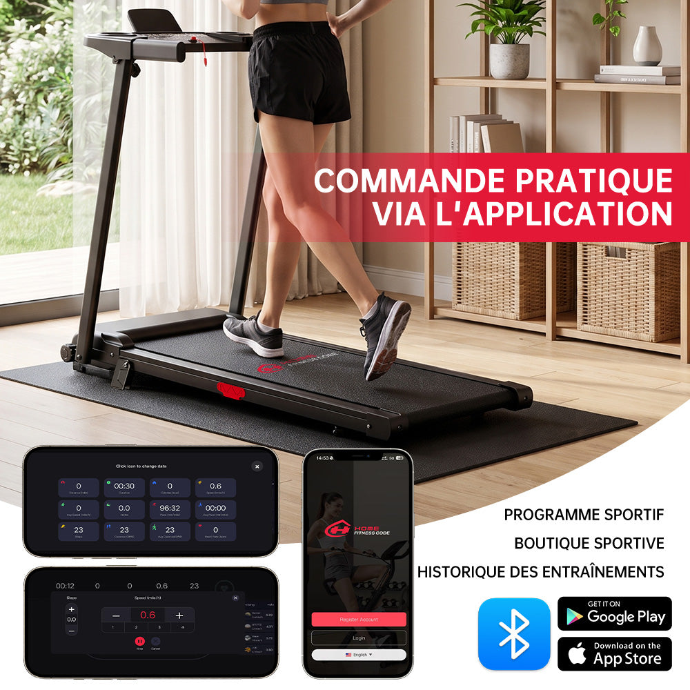 Tapis de Course Pliant Q5 avec Inclinaison, Moteur sans Balais, Vitesse 1-12KM/H