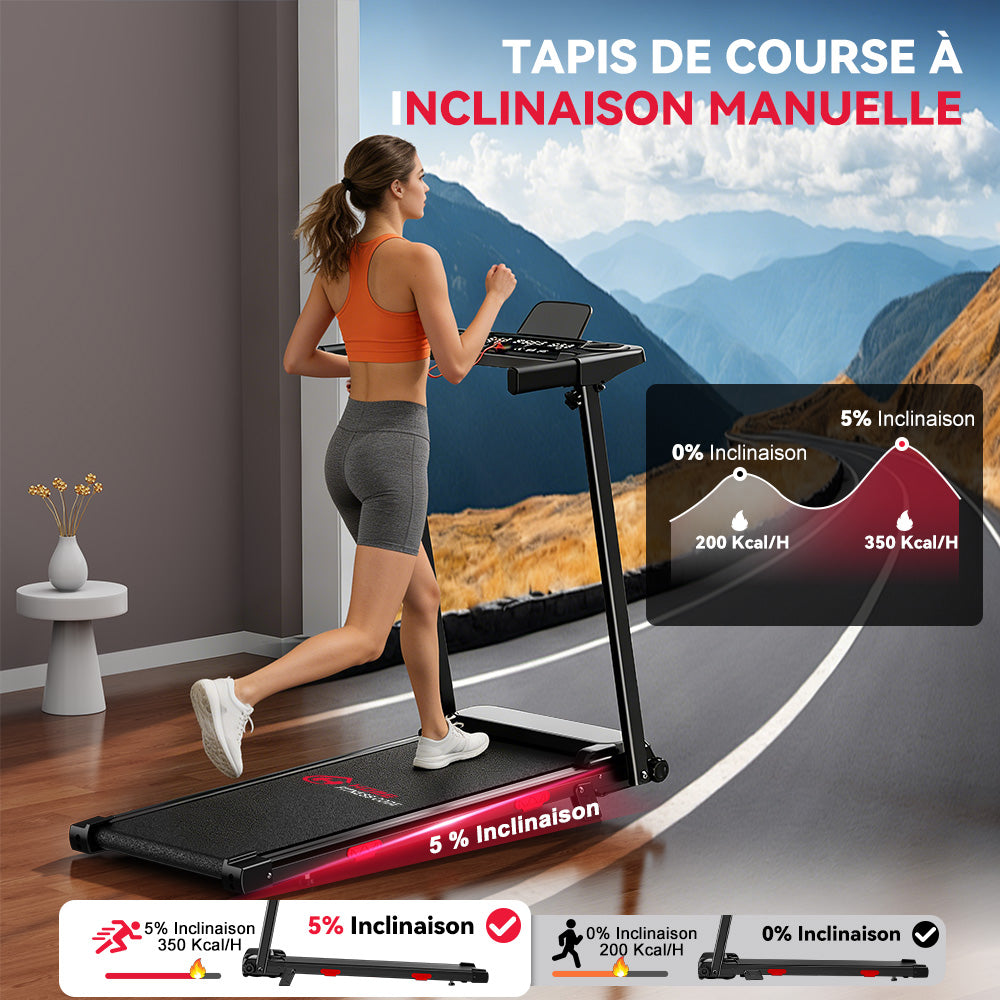 Tapis de Course Pliant Q5 avec Inclinaison, Moteur sans Balais, Vitesse 1-12KM/H