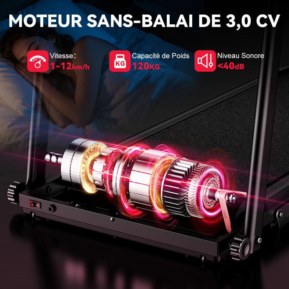 Tapis de Course Pliant Q5 avec Inclinaison, Moteur sans Balais, Vitesse 1-12KM/H