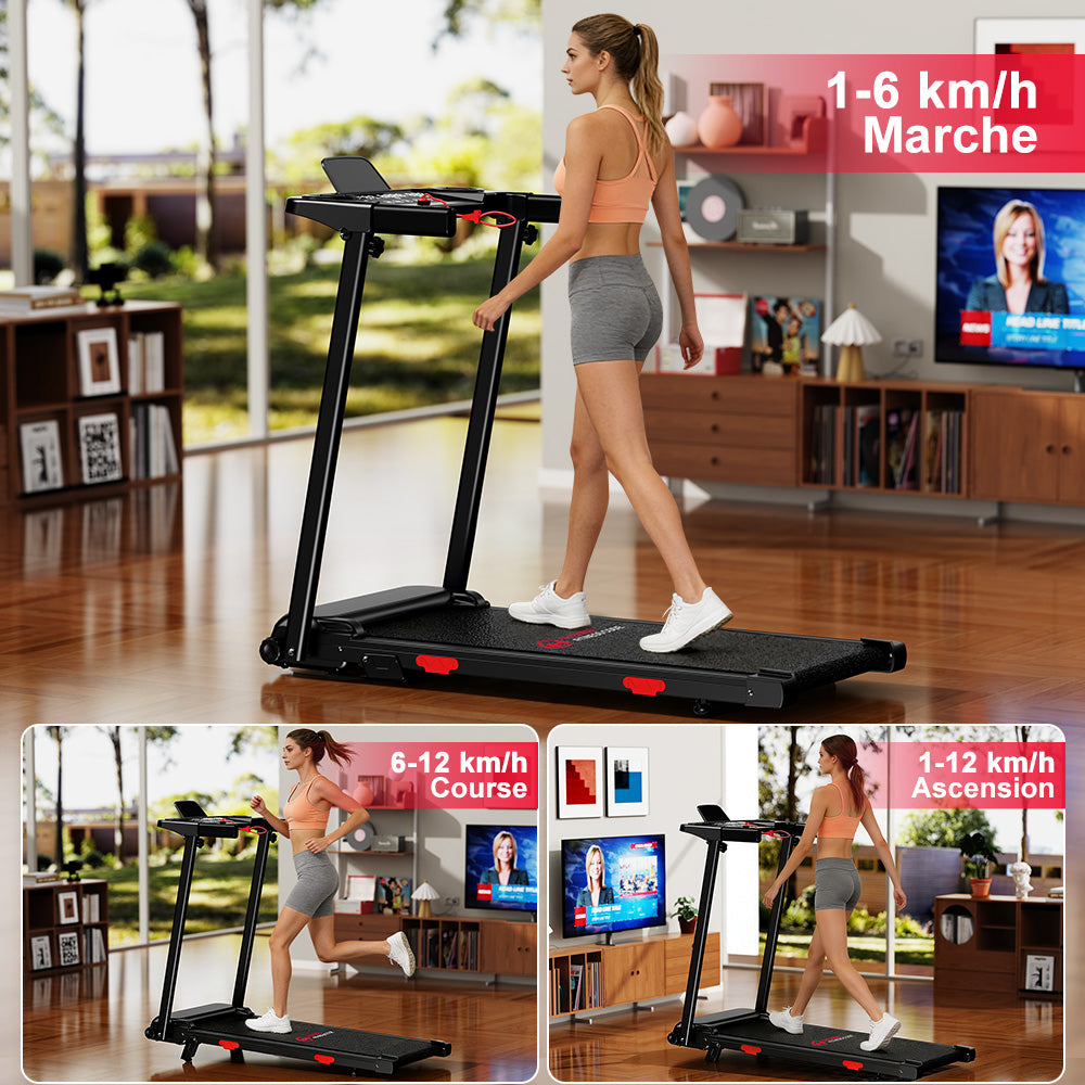 Tapis de Course Pliant Q5 avec Inclinaison, Moteur sans Balais, Vitesse 1-12KM/H