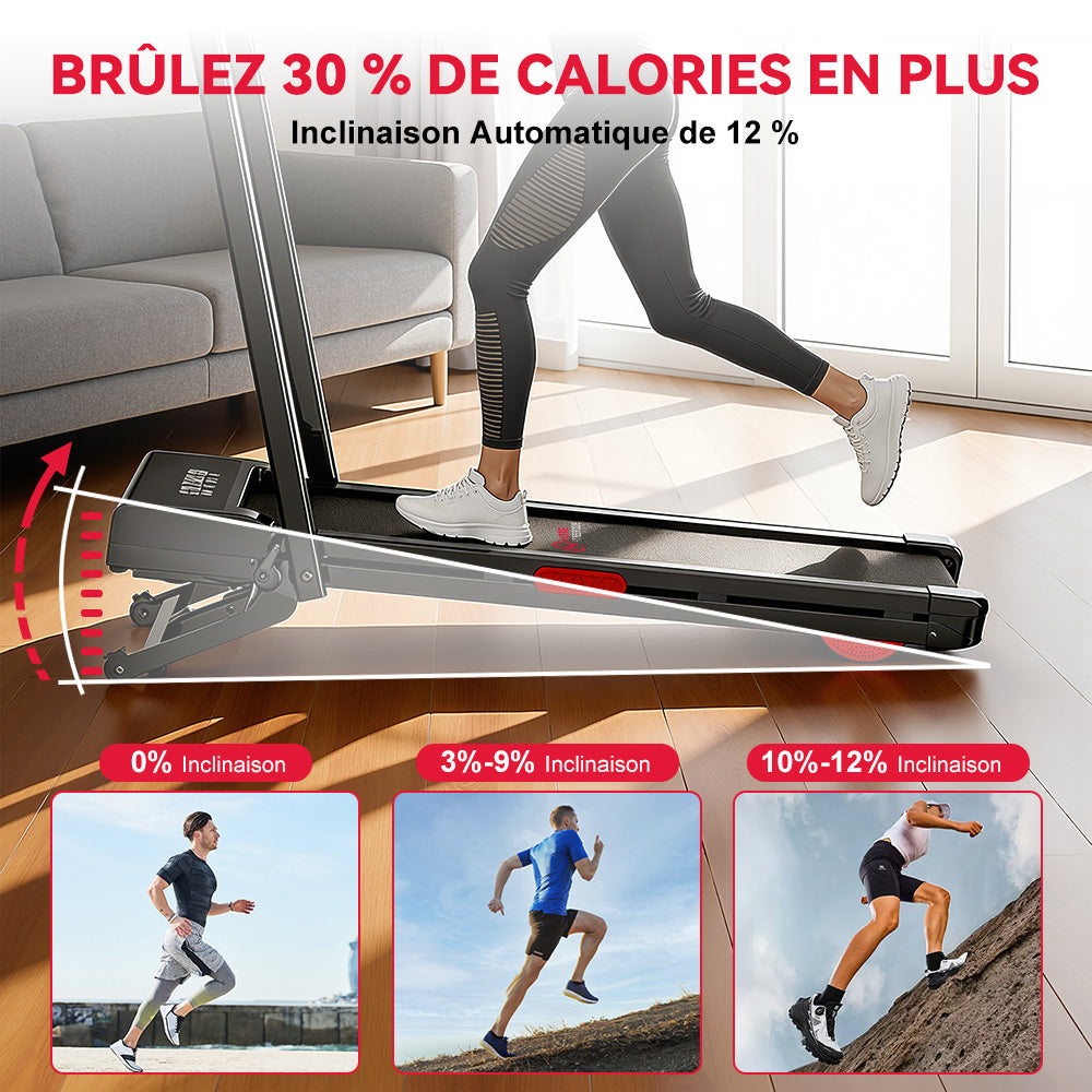 Tapis de Course Y3 avec Moteur sans Balais, Inclinaison Automatique de 12 %