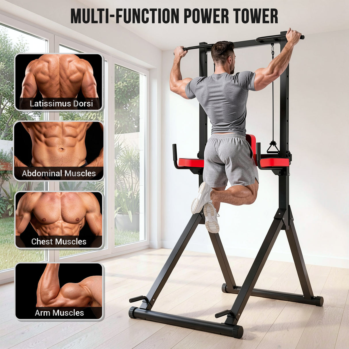 Power Tower Dip Station B1, Réglage en Hauteur sur 12 Niveaux