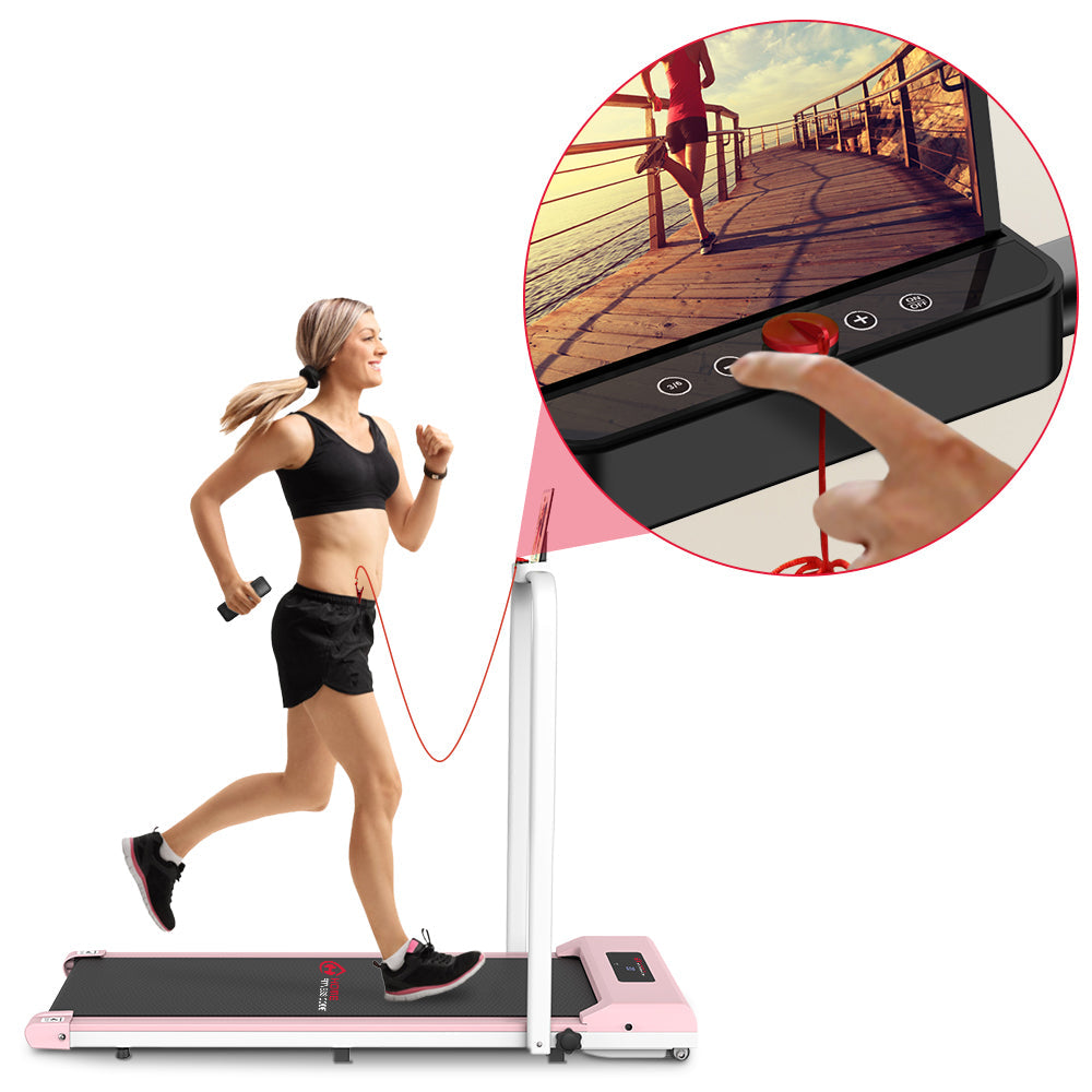 HomeFitnessCode Tapis De Course Électrique Pliant Walking Pad 0-10 Km/h 2.5HP - Rose, Surface 43cm, 130KG, Télécommande